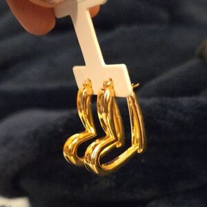 Open-heart K18 Solid Gold Hoop Earrings